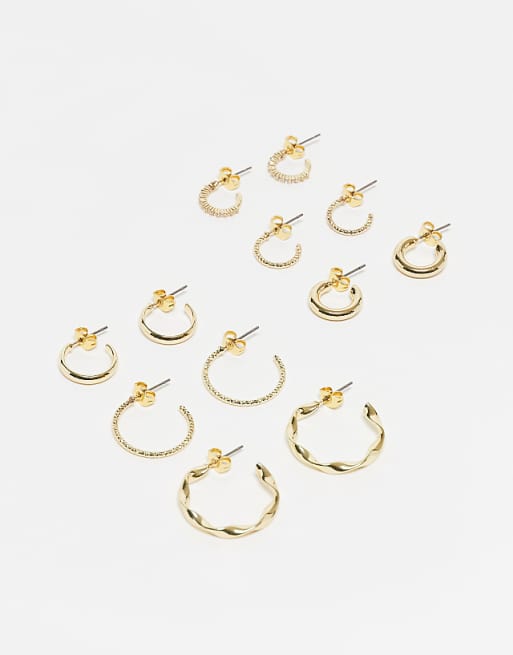 Pieces multi design hoop earring 6-pack in gold