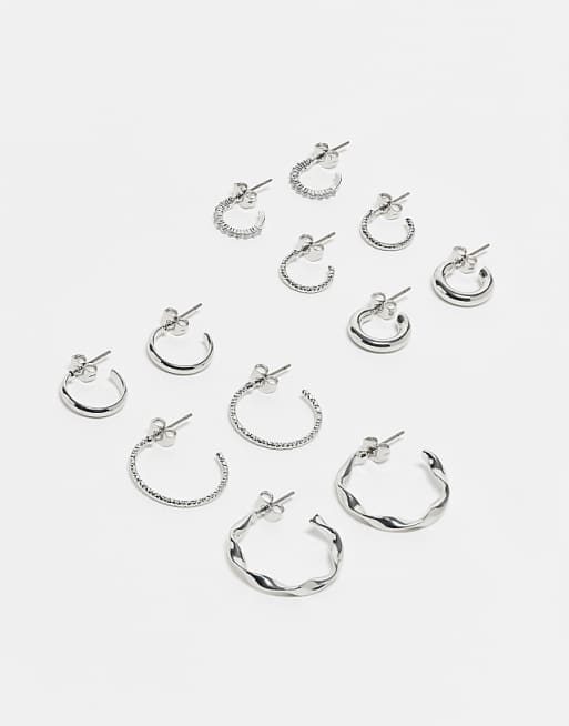 Pieces multi design hoop earring 6-pack in silver