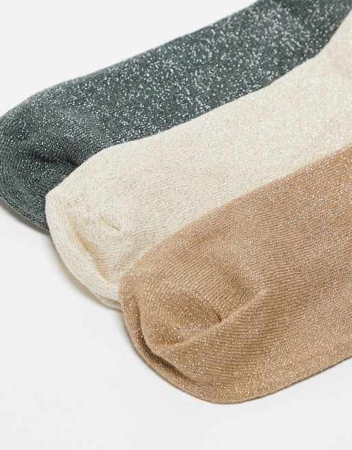 Pieces Scallop Trim Sock 3-pack In Grey Camel And Birch