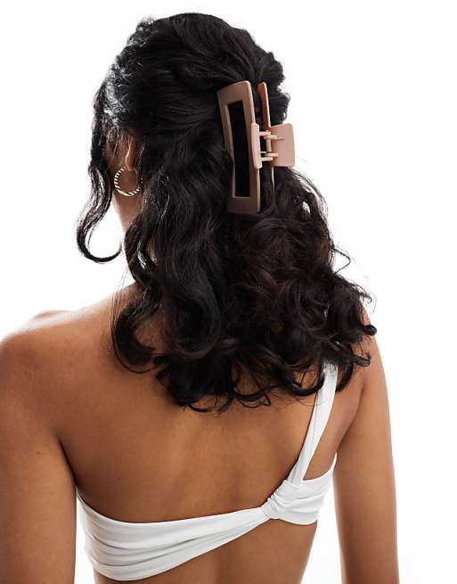 Pieces XL Rectangle Hair Claw Clip In Neutral
