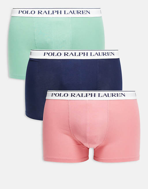 Polo Ralph Lauren 3 pack white logo wasitband classic trunks in pink/light green/navy