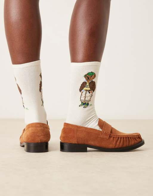 Polo Ralph Lauren Bear Logo Socks In Cream
