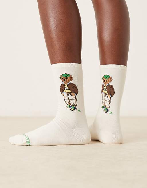 Polo Ralph Lauren bear logo socks in cream