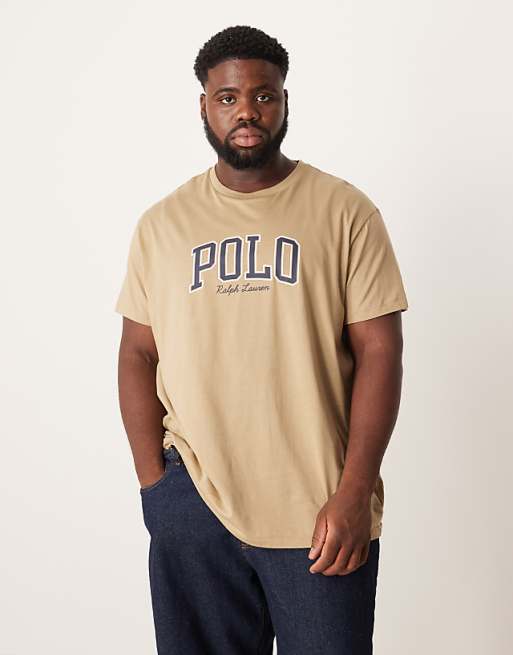 Polo Ralph Lauren Big & Tall collegiate script logo t-shirt classic fit in tan