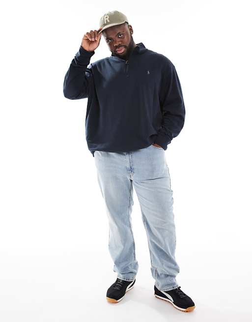 Polo Ralph Lauren Big & Tall Icon Logo Double Knit Half Zip Sweatshirt In Navy
