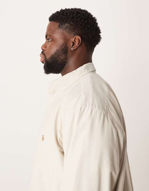 Polo Ralph Lauren Big & Tall Icon Logo Oxford Shirt Classic Fit In Beige