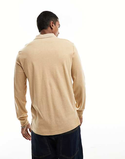Polo Ralph Lauren Multi Icon Logo Long Sleeve Pima Cotton Polo Custom Fit In Camel Marl