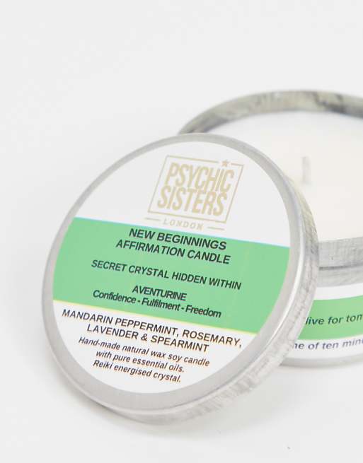 Psychic Sisters New Beginnings Crystal Infused Affirmation Candle