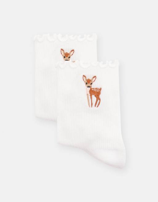 Pull&Bear Embroidered Deer Socks In Brown