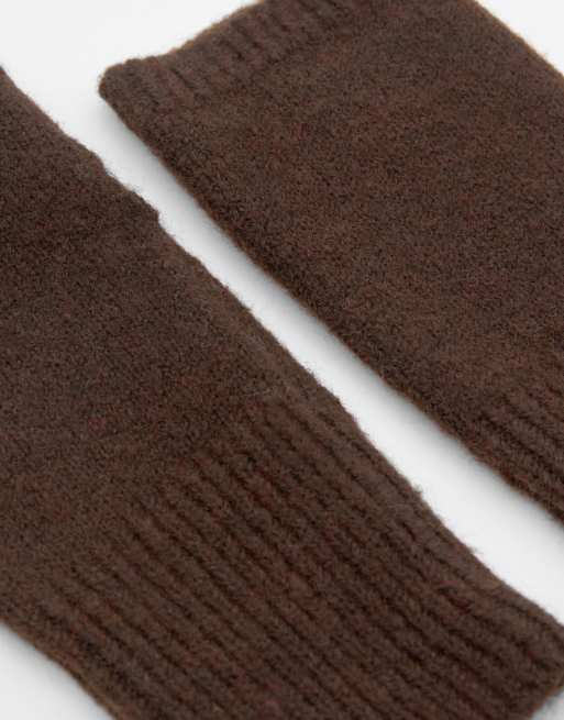 Pull&Bear Knit Fingerless Gloves In Brown
