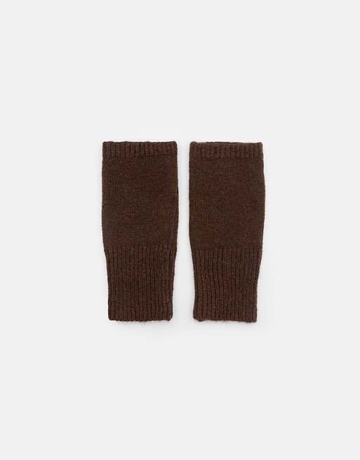 Pull&Bear Knit fingerless gloves in brown
