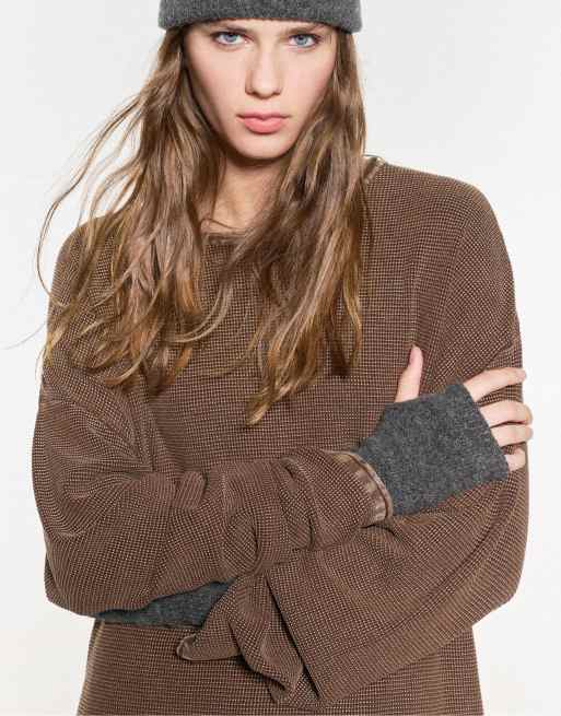 Pull&Bear Knit Fingerless Gloves In Grey