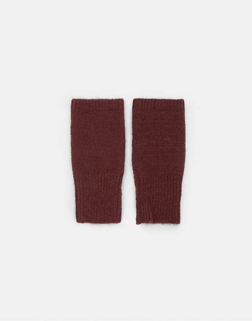 Pull&Bear Knit fingerless gloves in maroon