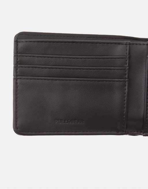 Pull&Bear Leather Effect Textured Raised Wallet In Black