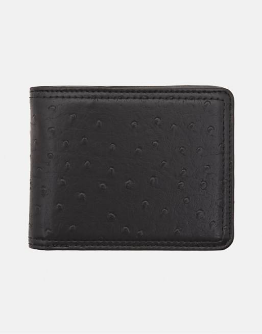 Pull&Bear Leather effect textured raised wallet in black