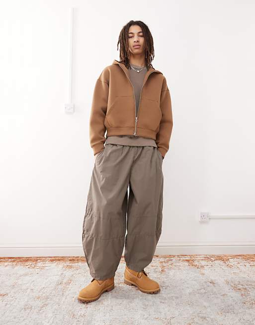Reclaimed Vintage baggy barrell leg cargo trousers in khaki