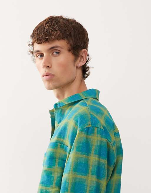 Reclaimed Vintage Boxy Crop Shirt In In Brushed Green And Blue Check