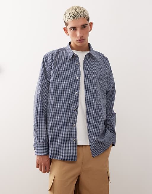 Reclaimed Vintage Boxy Crop Shirt With Back Print In Blue And White Check