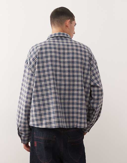 Reclaimed Vintage Boxy Cropped Shirt In Brushed Grey Check