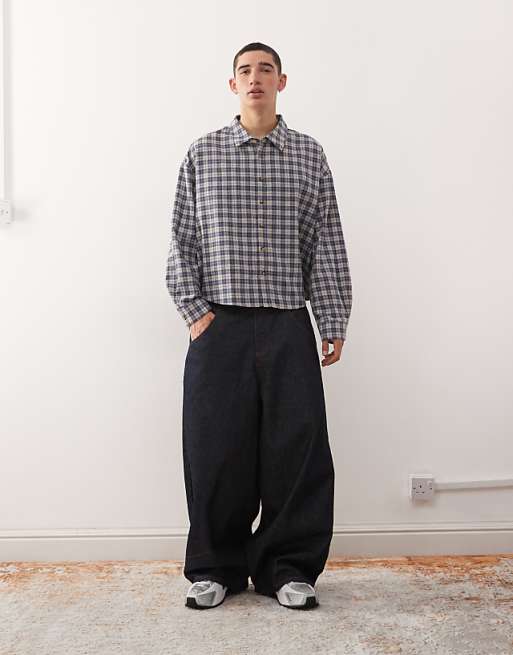 Reclaimed Vintage Boxy Cropped Shirt In Brushed Grey Check