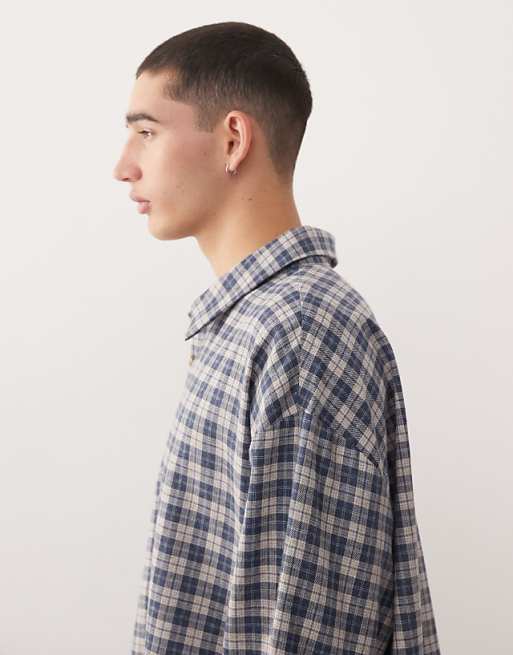 Reclaimed Vintage Boxy Cropped Shirt In Brushed Grey Check