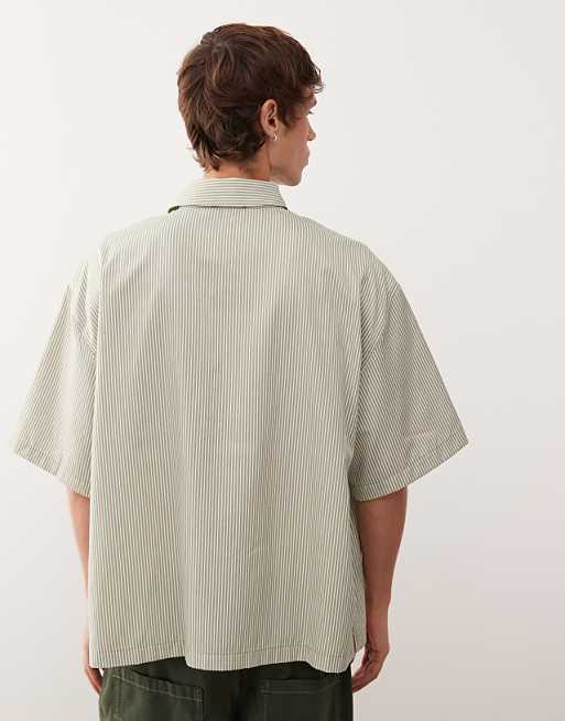 Reclaimed Vintage Boxy Short Sleeve Shirt In Green Pinstripe