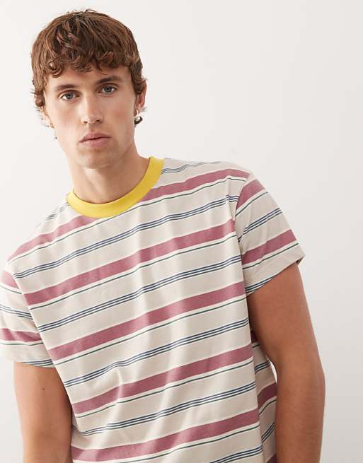 Reclaimed Vintage Cropped Boxy Ringer Tshirt In Mixed Stripe