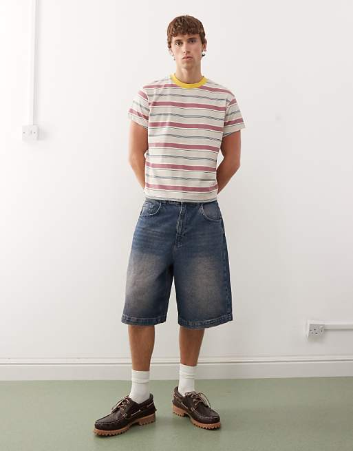 Reclaimed Vintage Cropped Boxy Ringer Tshirt In Mixed Stripe