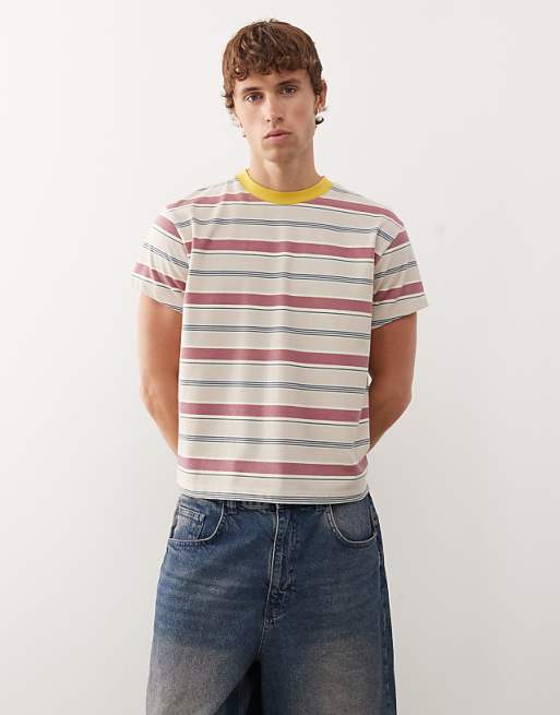 Reclaimed Vintage cropped boxy ringer tshirt in mixed stripe