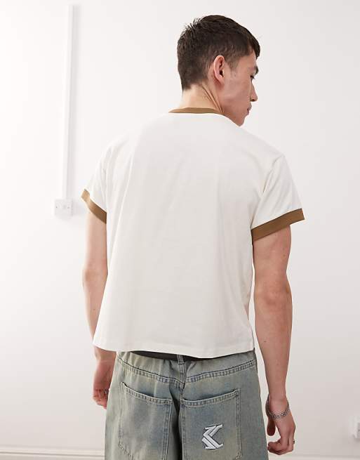 Reclaimed Vintage Cropped Boxy Ringer Tshirt With Branded Graphic In White