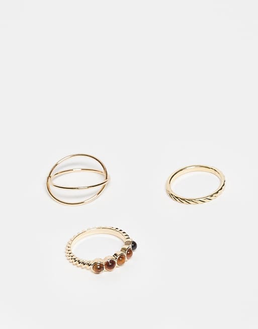 Reclaimed Vintage dainty profile stacking 3 pack ring set in gold