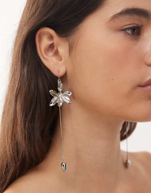 Reclaimed Vintage Drop Earrings With Flowers In Silver