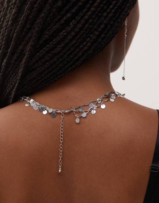 Reclaimed Vintage Festival Silver Disc Chain Layered Long Necklace In Silver