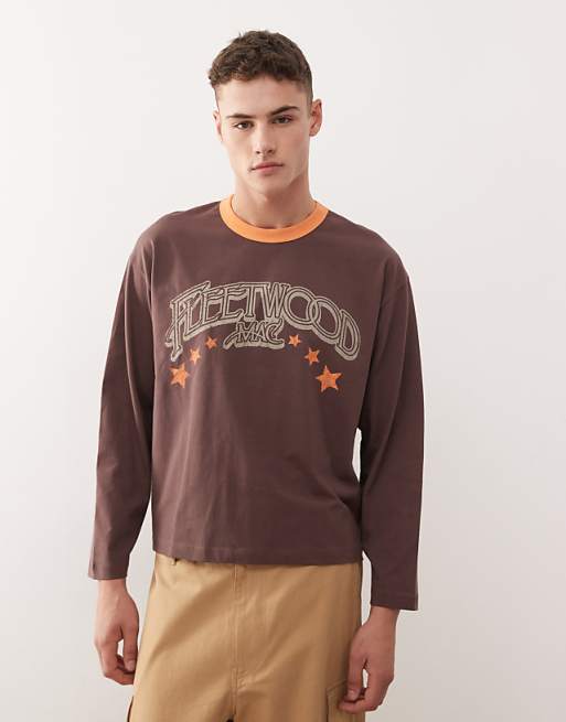 Reclaimed Vintage Fleetwood Mac licensed t-shirt in brown with contrast binding