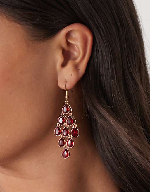Reclaimed Vintage halloween drop earrings with faux red stones in gold