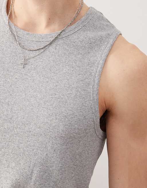 Reclaimed Vintage Jersey Ribbed Vest In Grey Marl