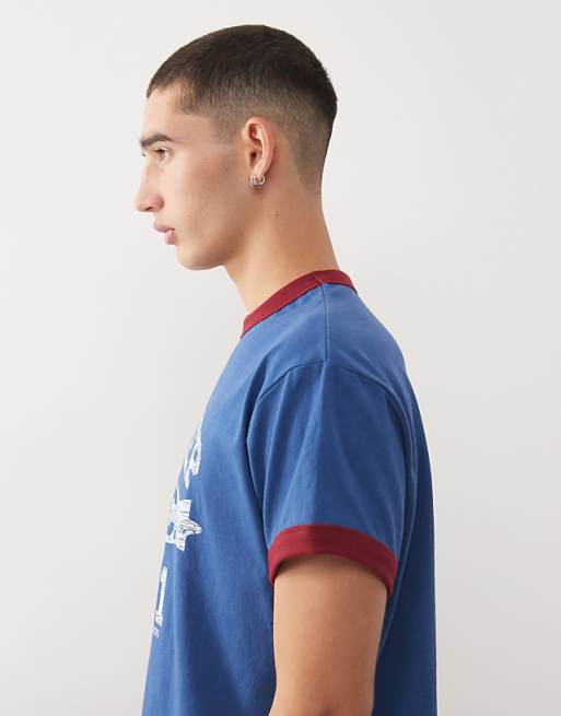 Reclaimed Vintage Led Zeppelin Licensed Ringer T-shirt In Navy With Contrast Red Binding