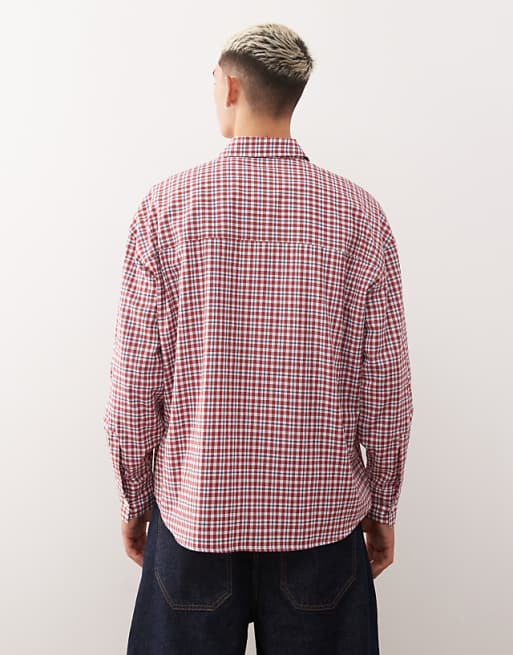 Reclaimed Vintage Long Sleeve Boxy Crop Shirt In Blue And Red Check
