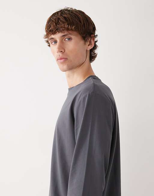 Reclaimed Vintage Long Sleeve Cropped Boxy T-shirt In Charcoal Grey