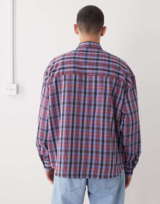 Reclaimed Vintage Long Sleeve Oversized Brushed Shirt With Tie In Blue And Red Check