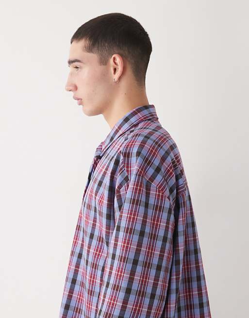 Reclaimed Vintage Long Sleeve Oversized Brushed Shirt With Tie In Blue And Red Check