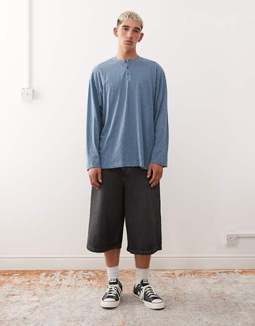 Reclaimed Vintage Long Sleeve Slub Jersey Henley T-shirt In Blue