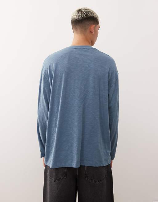 Reclaimed Vintage Long Sleeve Slub Jersey Henley T-shirt In Blue