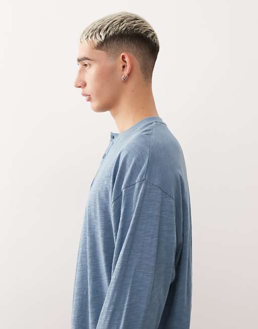 Reclaimed Vintage Long Sleeve Slub Jersey Henley T-shirt In Blue
