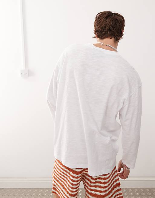 Reclaimed Vintage Long Sleeve Slub Jersey Henley T-shirt In White