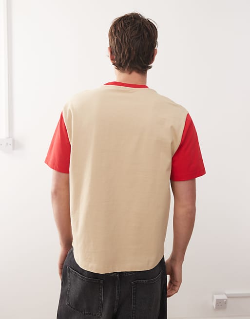 Reclaimed Vintage Milano Cropped Boxy T-shirt With Contrast Sleeves In Beige