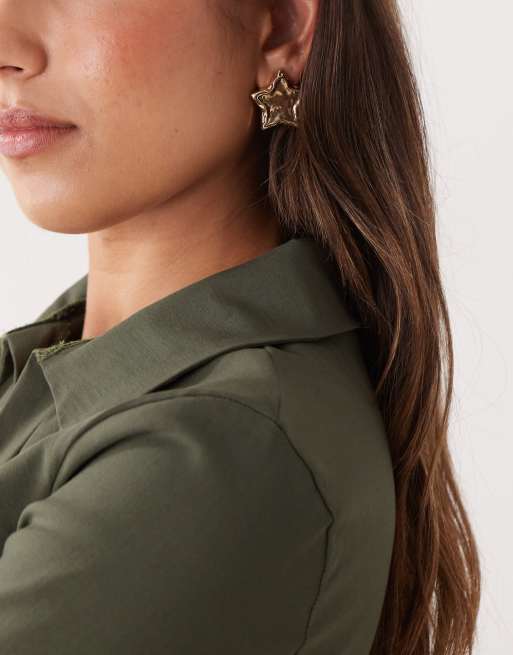 Reclaimed Vintage Molten Stud Star Earrings In Gold