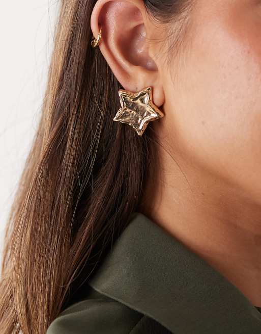 Reclaimed Vintage molten stud star earrings in gold