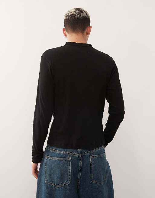 Reclaimed Vintage Muscle Fit Long Sleeve Henley T-shirt In Black