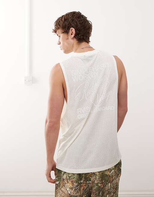 Reclaimed Vintage Oversized Dropped Armhole Airtex Vest In White